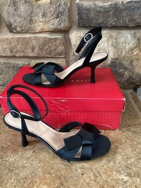 Kelly & Katie Serfita Heel Sandal Women 9.5 Black Satin Bow Pumps Shoes